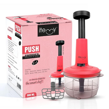Premium 2 in 1 Push Chopper 800ml | Vegetable Cutter with Stainless Steel Blades