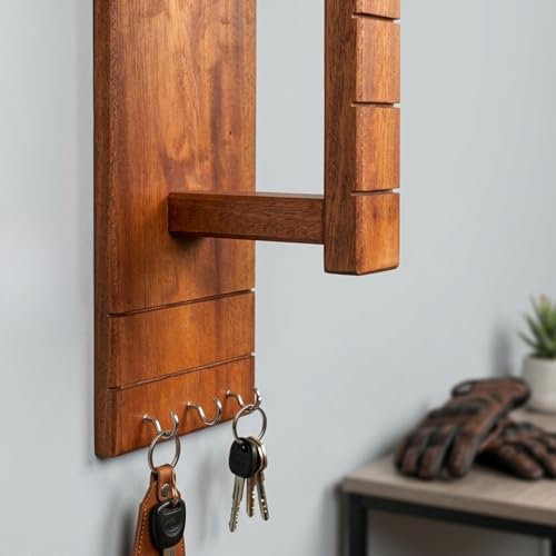 Handcrafted Wooden Helmet Stand Wall Mount with Hooks