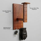 Handcrafted Wooden Helmet Stand Wall Mount with Hooks